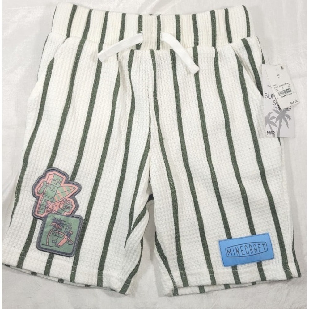 Mad Engine Summer Soleil Boy's Minecraft Waffle Texture Striped Shorts - Small